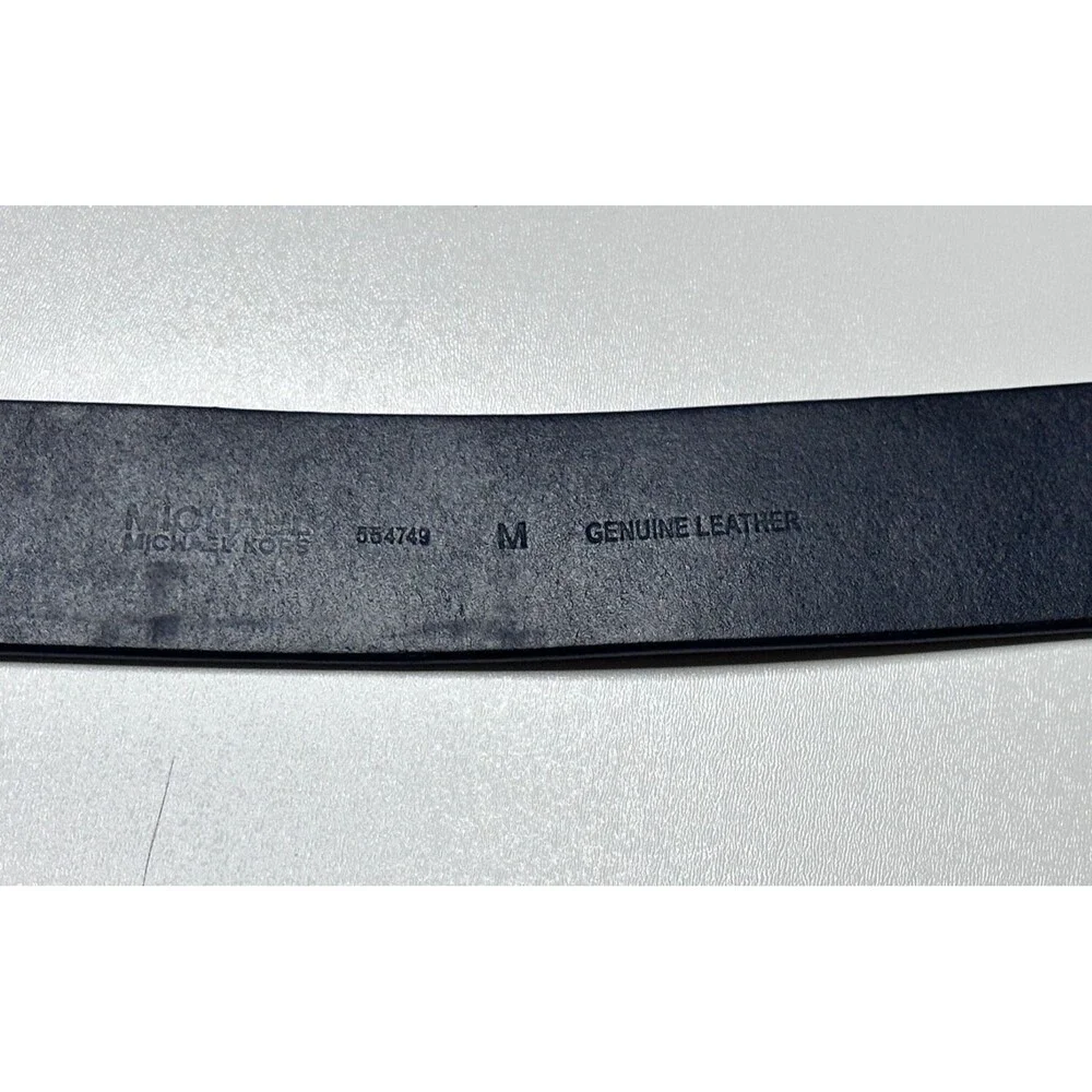 Michael Kors Genuine Leather Belt Navy Blue Silver Buckle MK Logo Size M